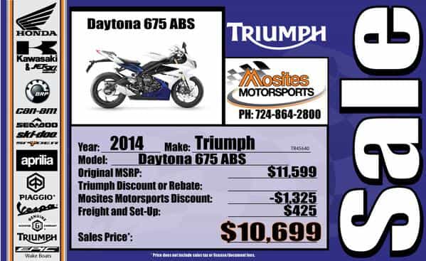 2014 Triumph DAYTONA 675 - CRYSTAL WHITE/SAPPHIRE BLUE Sportbike North Huntingdon PA